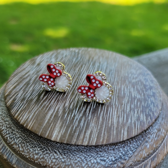 Bling Minnie CZ Gold Tone Post Earrings - Picture 3 of 6